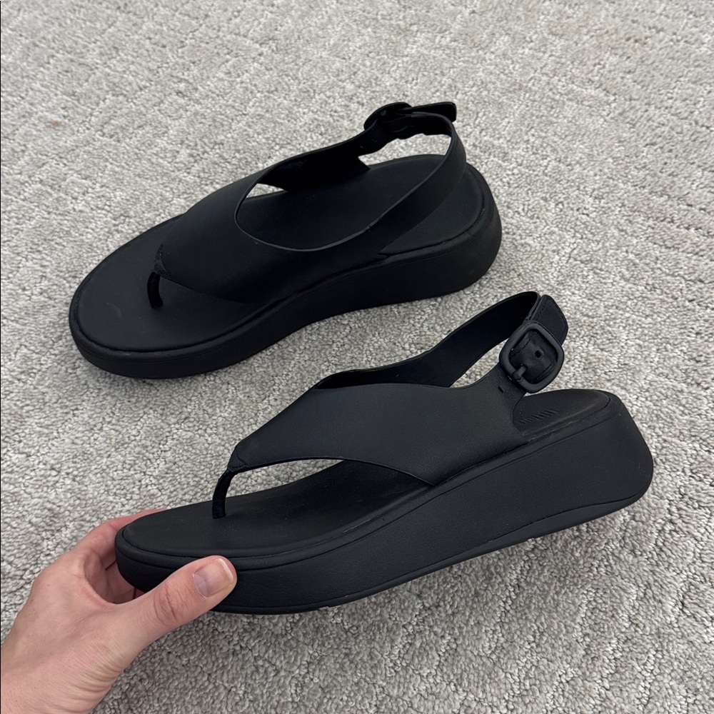 EUC Fitflop F-Mode Leather Flatform Toe-Post back strap Sandals black platform - Picture 4 of 10